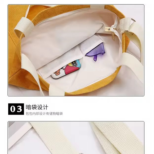 Embroidered Corduroy Bag