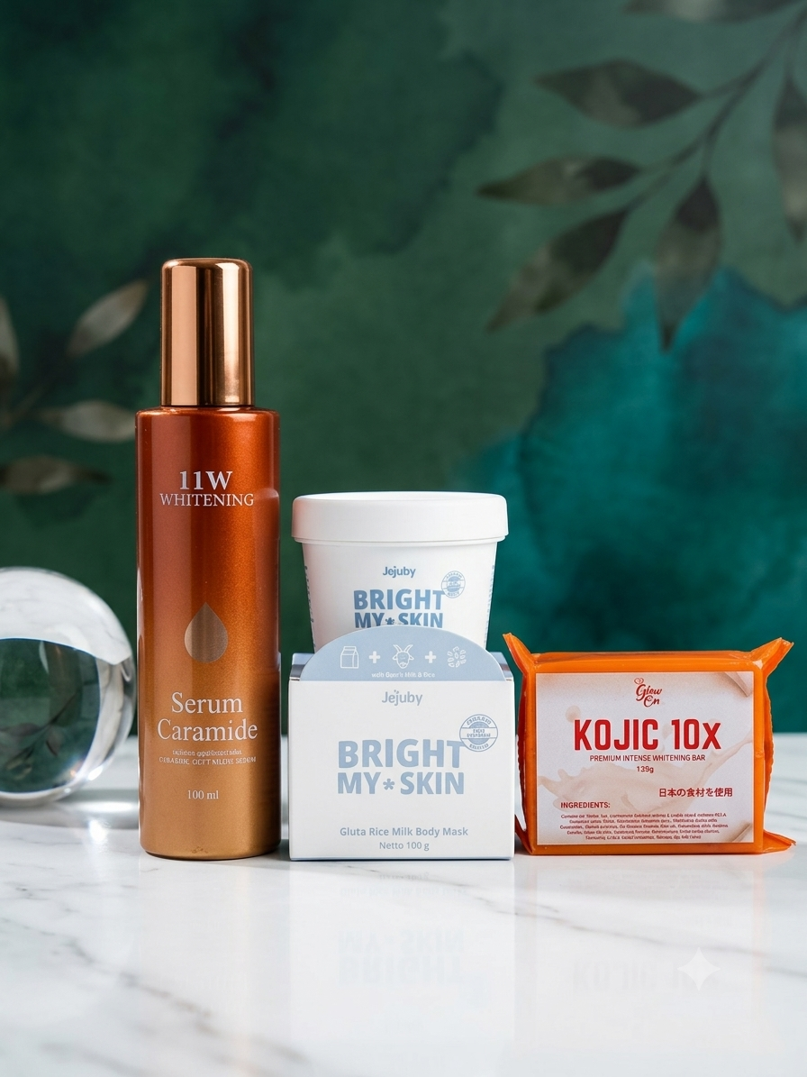 11W Whitening Serum Caramide + Jejuby Bright My Skin Bleaching Mask + Kojic Intense Whitening Soap