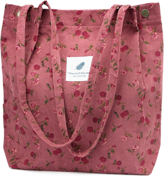 Premium Corduroy Red Roses Tote