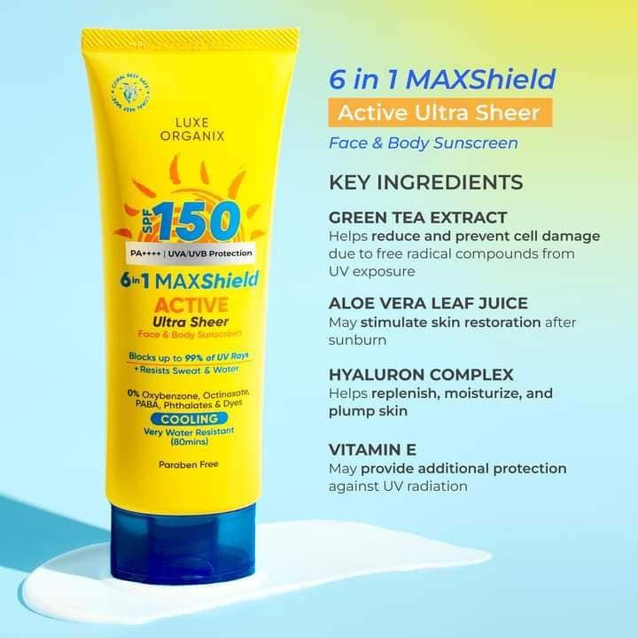 Luxe Organix 6 in 1 Maxshield Active Ultra Sheer Face & Body Sunscreen