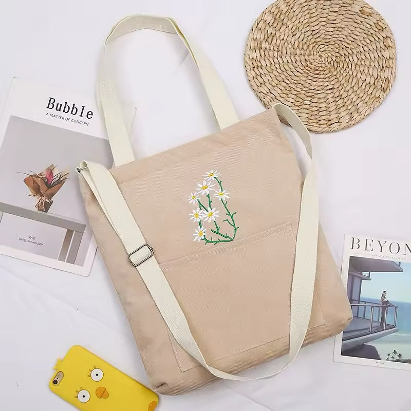 Embroidered Corduroy Bag