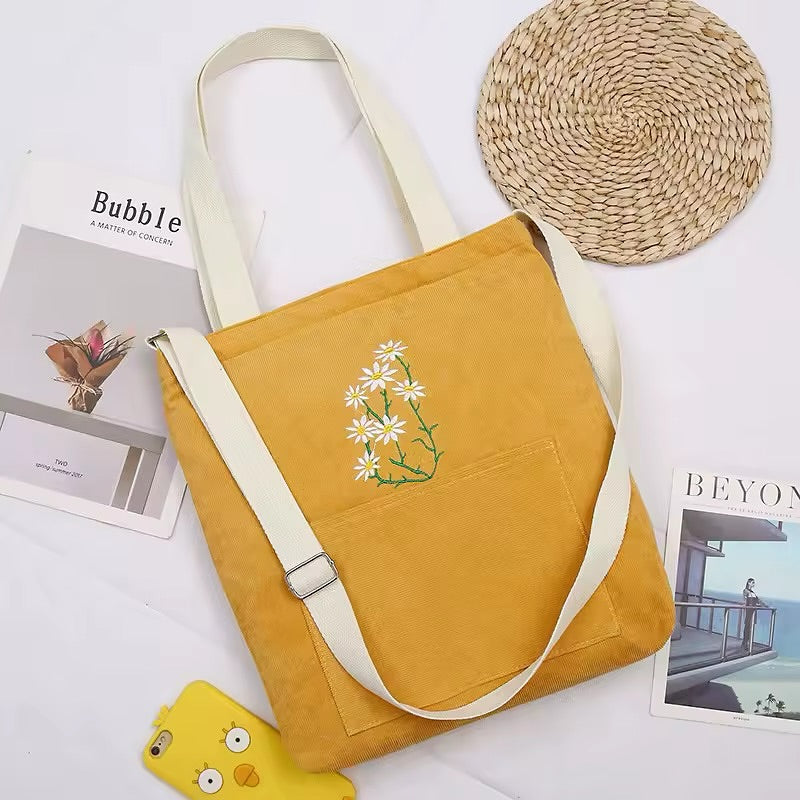 Embroidered Corduroy Bag