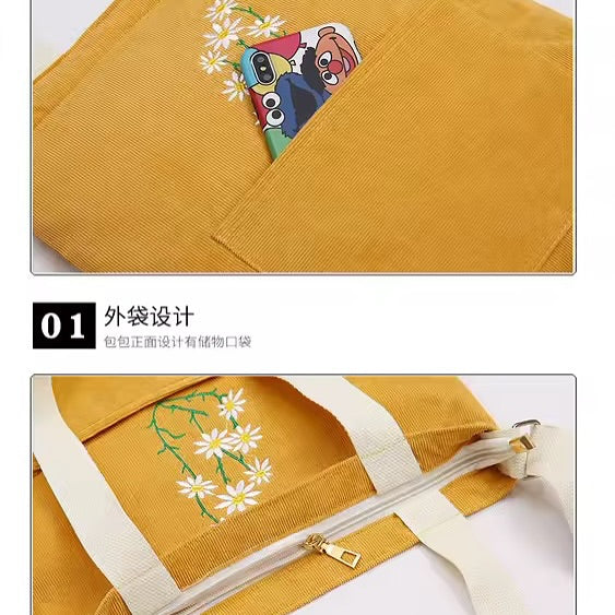 Embroidered Corduroy Bag