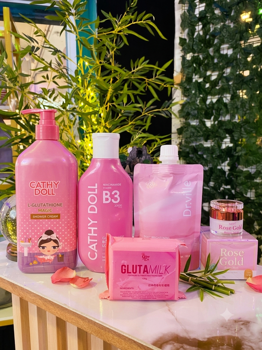 Cathy Doll Bodywash + Cathy Doll Body Lotion + Dr.ville Body Lotion + Rose Gold Face Mask + GlutaMilk Whitening Soap