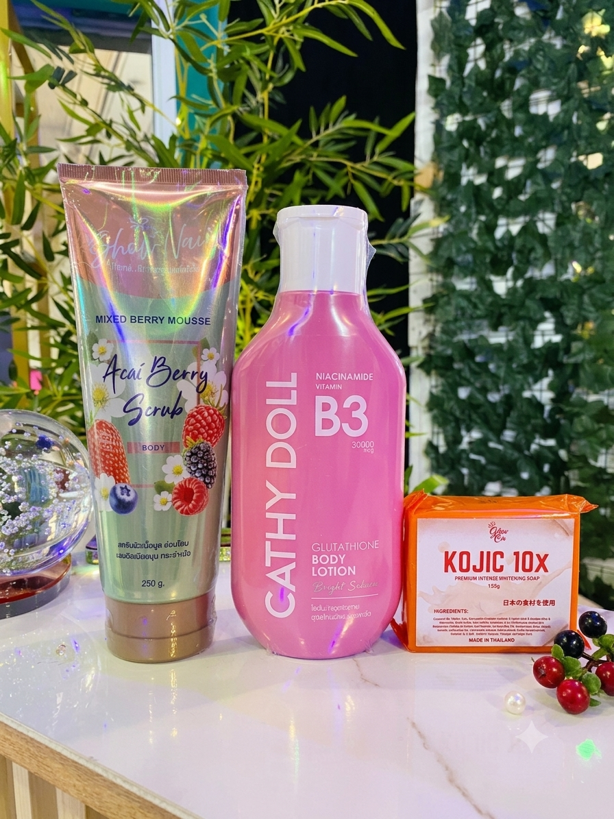 Acai Berry Scrub + Cathy Doll Body Lotion + Kojic Whitening Soap