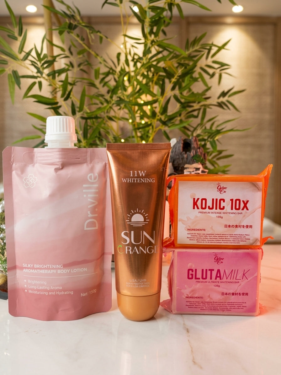 Dr.ville Body Lotion + 11W Whitening Sunscreen + Kojic 10x Intense Whitening Soap + GlutaMilk Ultimate Whitening Soap