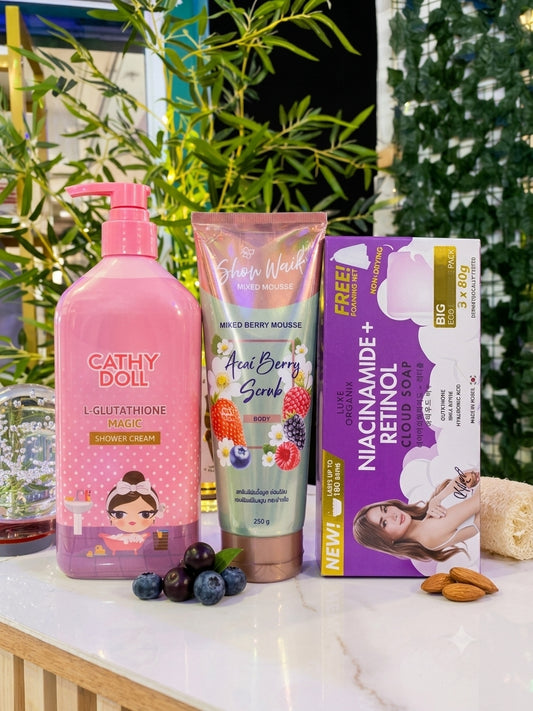Cathy Doll Bodywash + Acai Berry Scrub + Niacinamide Retinol Soap
