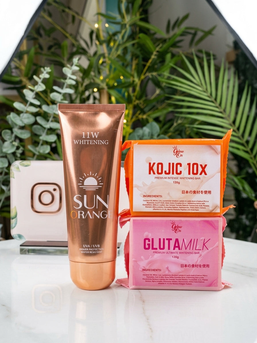 11W Whitening Sunscreen + Kojic 10x Intense Whitening Soap + GlutaMilk Ultimate whitening Soap